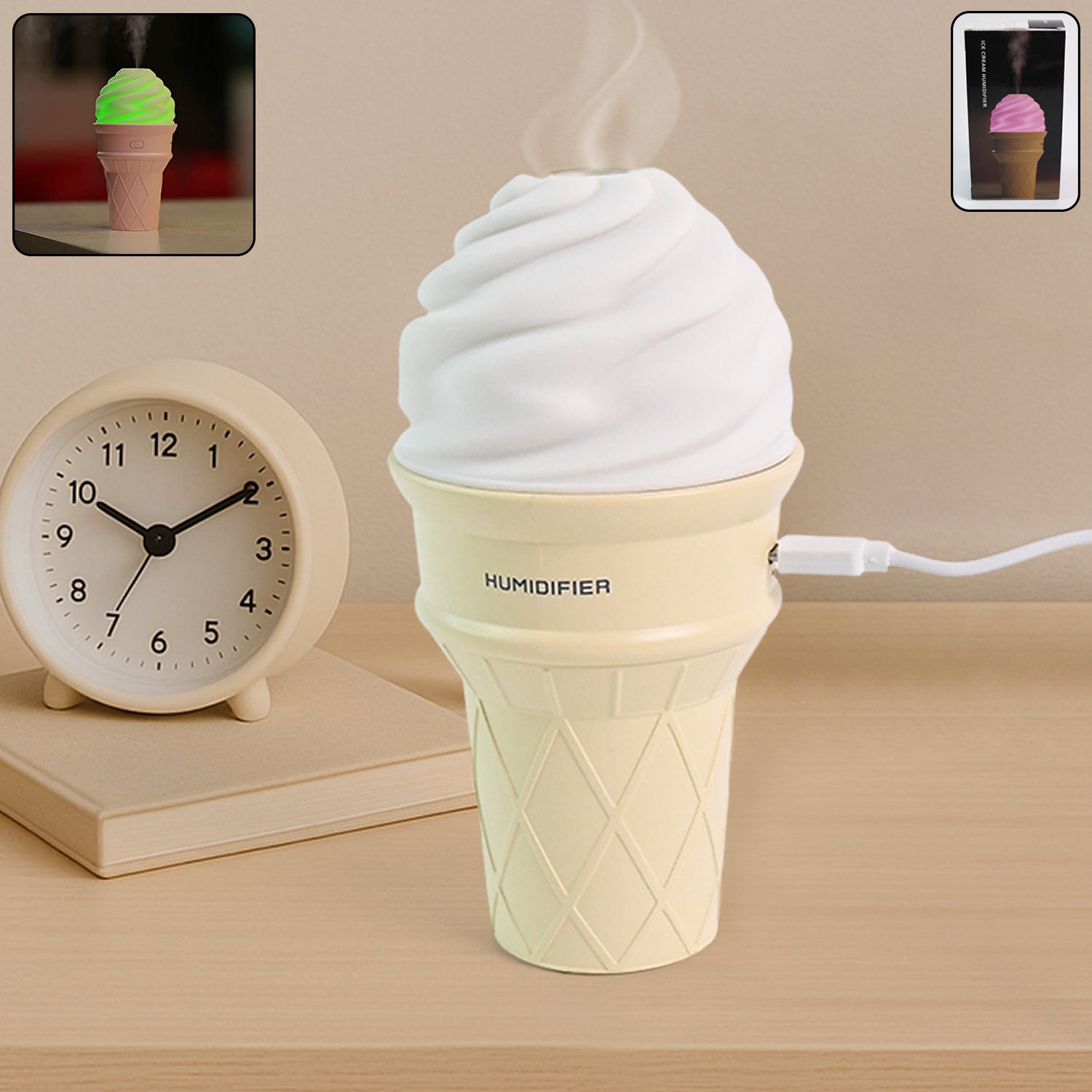 Ice Cream Cone Humidifier with LED light on desk
