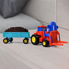 Friction Powered Plastic Tractor Toy with Bricks Trolley