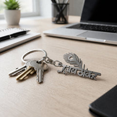Premium Metal Jay Thakar Peepal Leaf Design Keychain 1 Pc