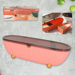 Clear 4-compartment spice box with spoons, lid, & tray