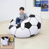 Inflatable soccer ball lounge chair in black and white, perfect for kids' bedrooms and play areas