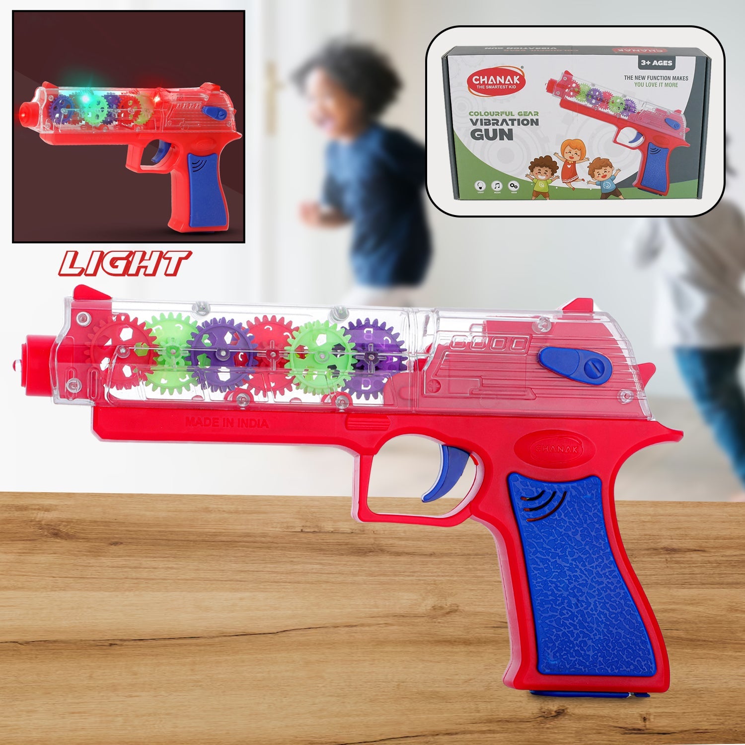 Kids transparent gear laser toy gun with 3D lights & music