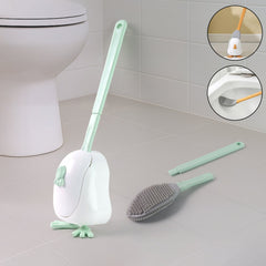 Flexible Silicone Toilet Cleaning Brush Set with duck-shaped holder
