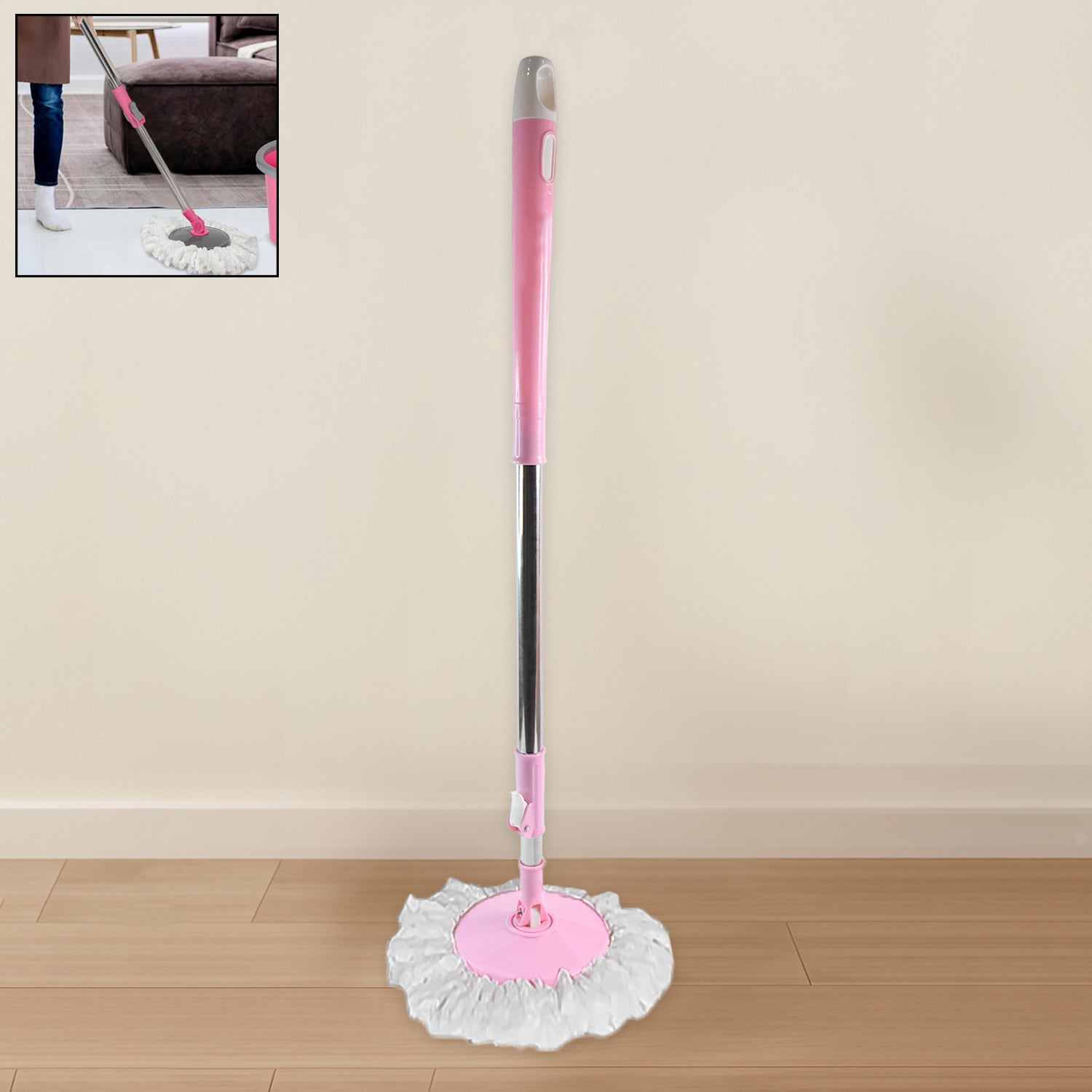 Stainless steel 360° rotating mop with microfiber head