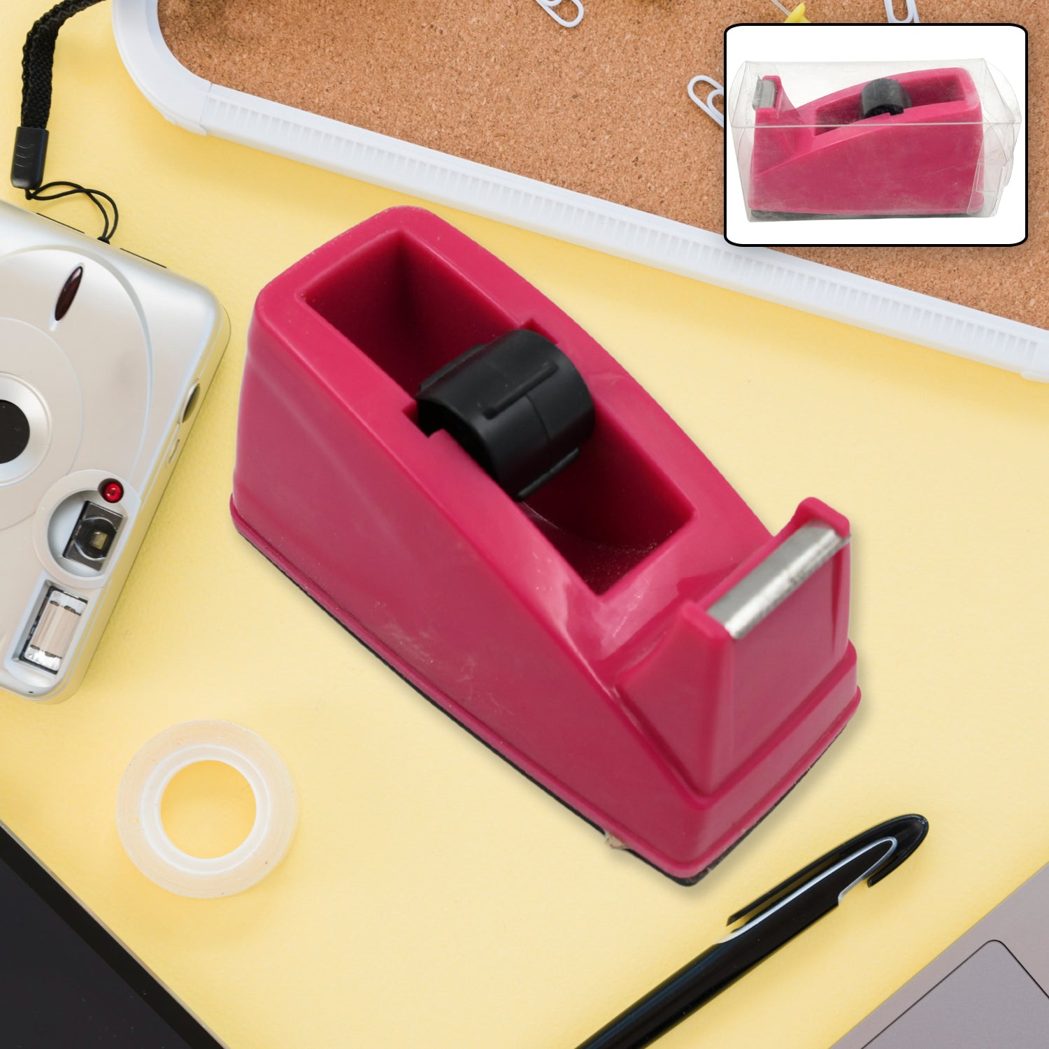 Plastic tape dispenser and cutter front view