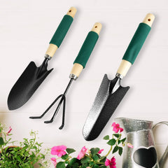 Heavy-duty garden trowel with ergonomic wooden handle