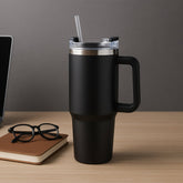 Premium insulated stainless steel travel mug with handle and lid