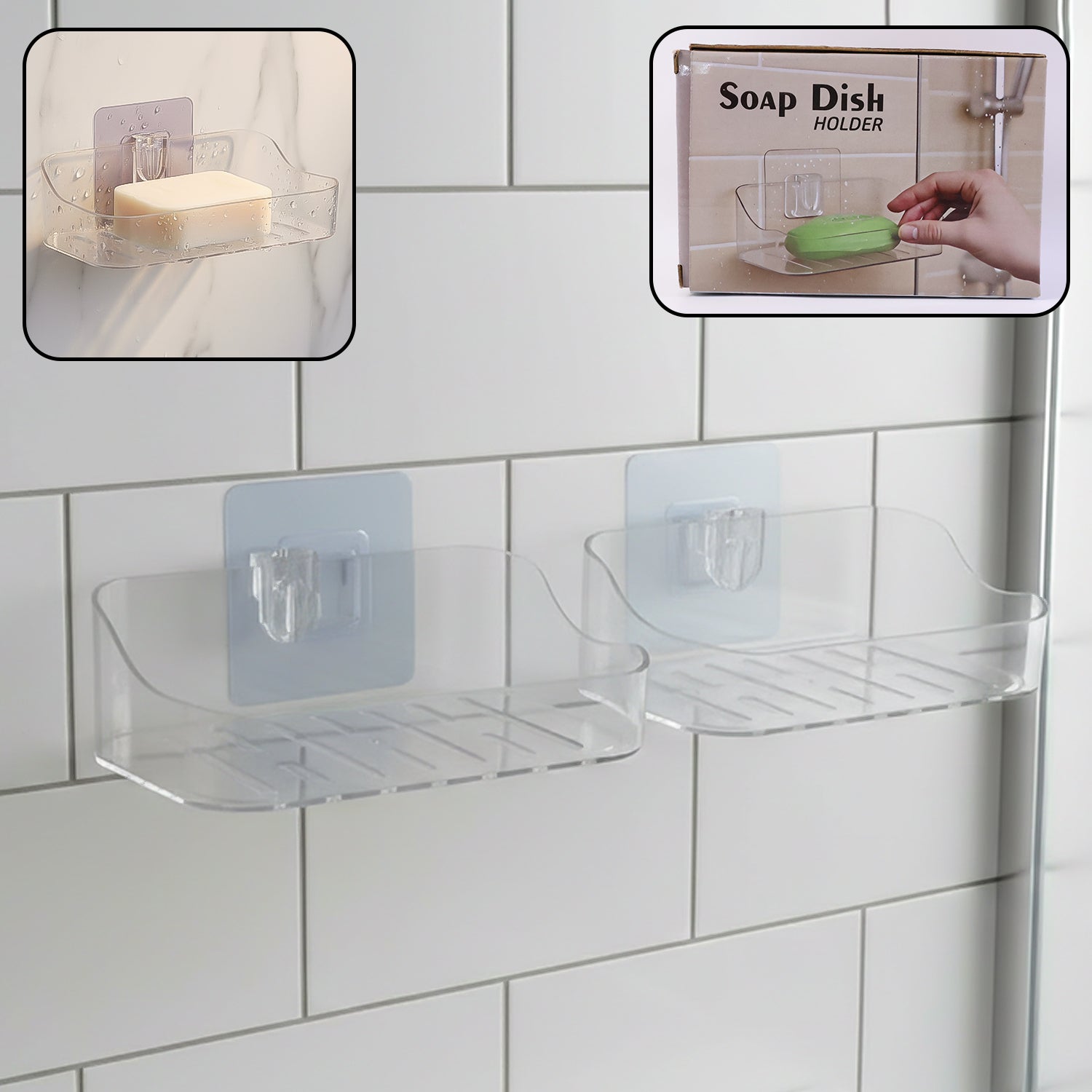 Wall-mounted transparent soap dish holders with suction cups