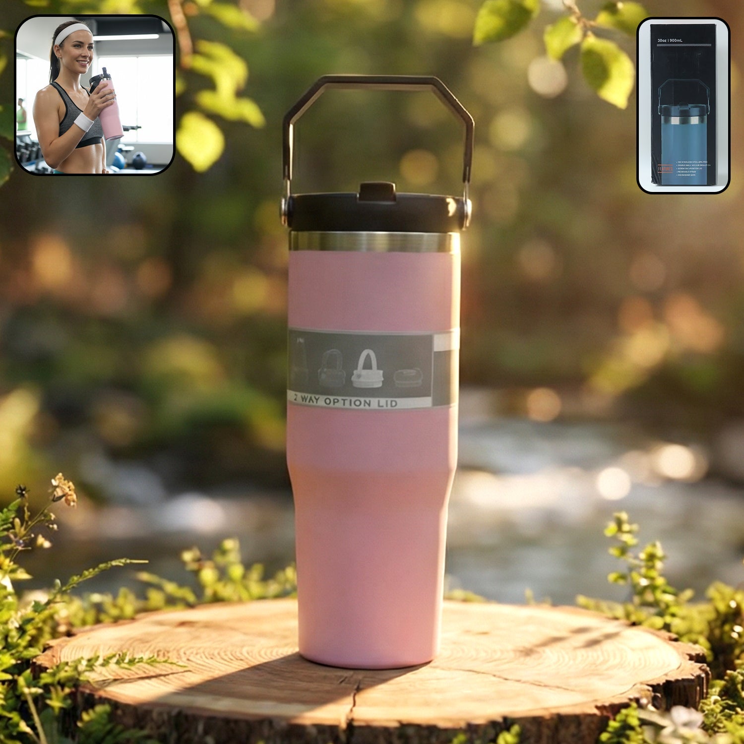 Premium 900 ML stainless steel insulated travel tumbler with handle
