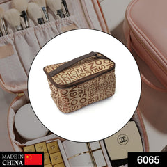 Travel makeup bag with compartments for easy organization.
