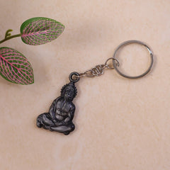 Hanuman Ji sitting pose metal keychain front view