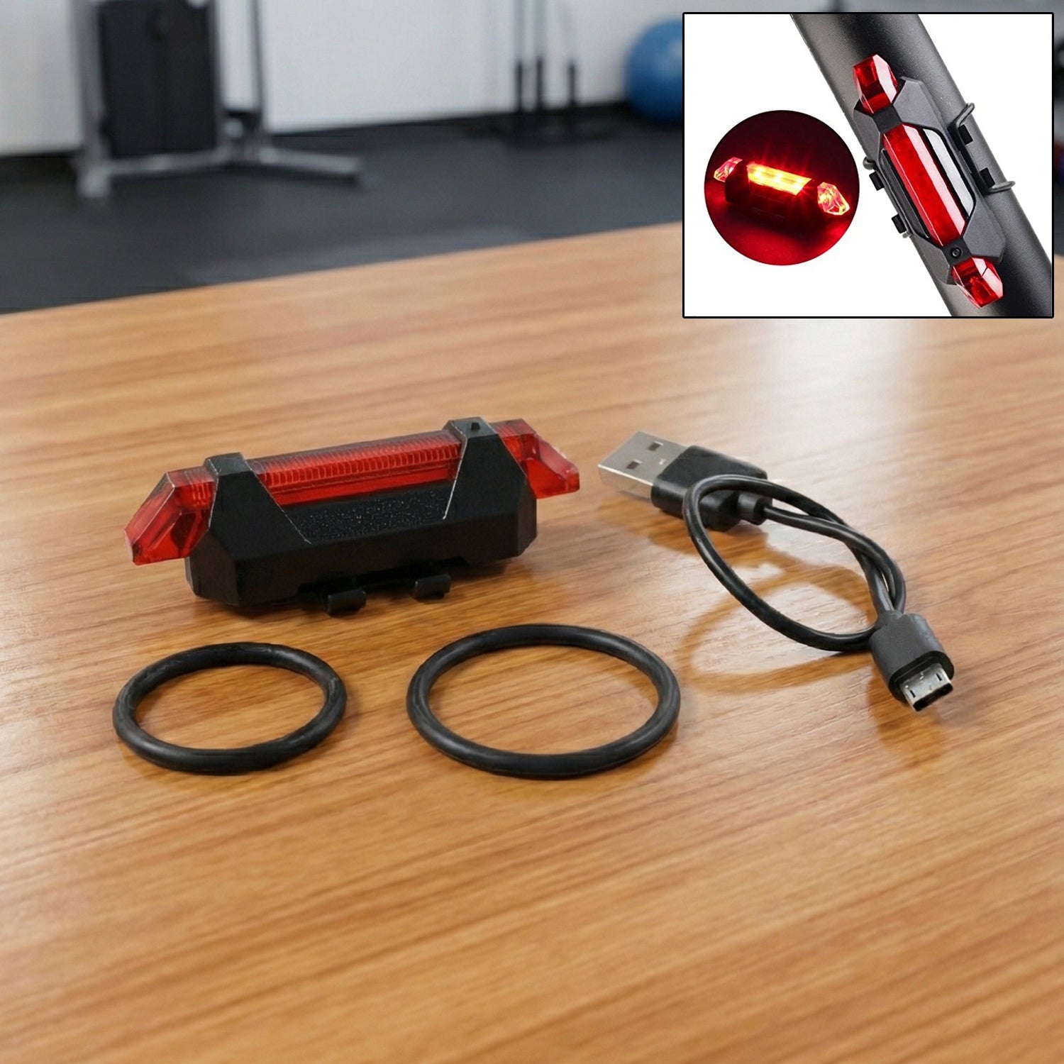 USB rechargeable bicycle LED tail light mounted on bike