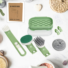 Dish brush set with handle and replacement heads in kitchen