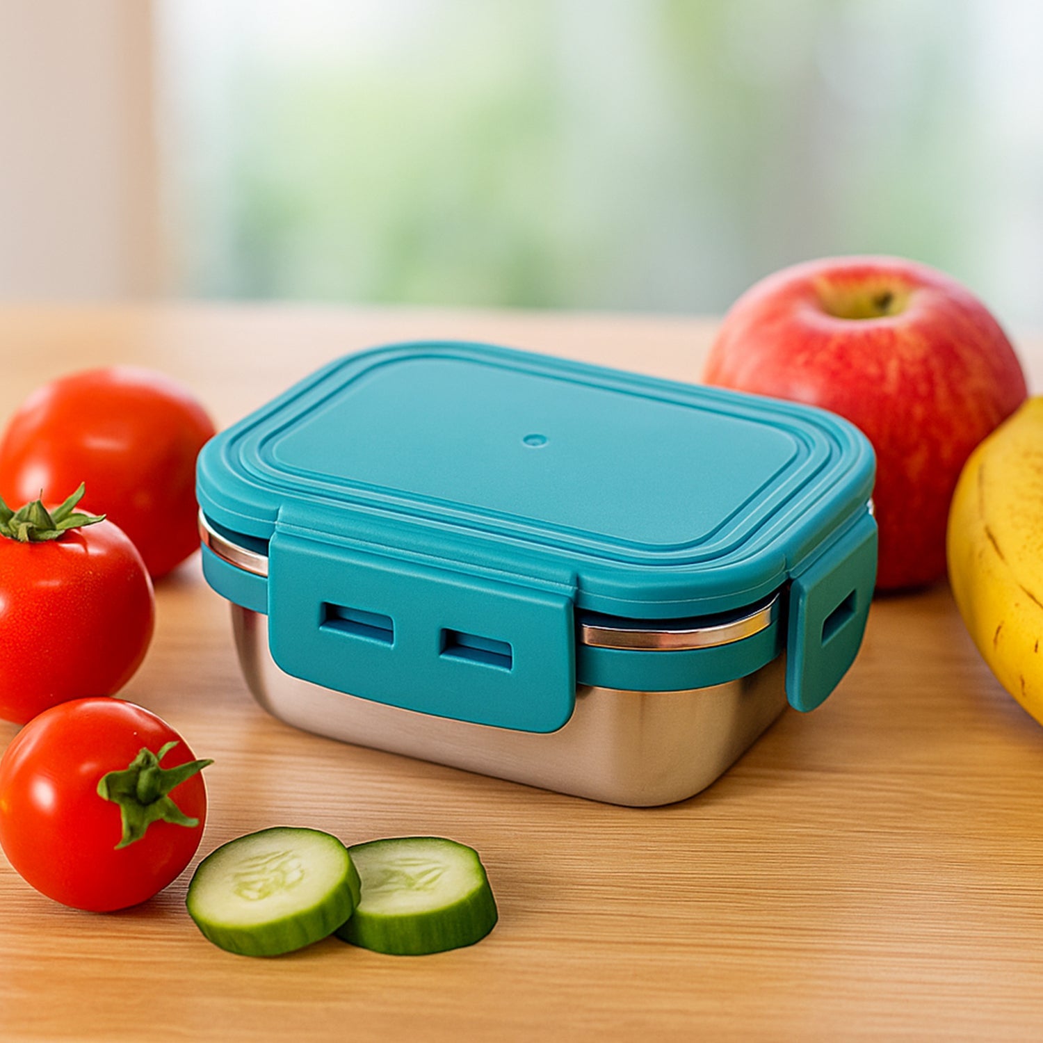 Apex 200ml stainless steel mini food container with teal lid