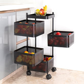 Metal Square Kitchen Trolley with 4 Layers and Wheels