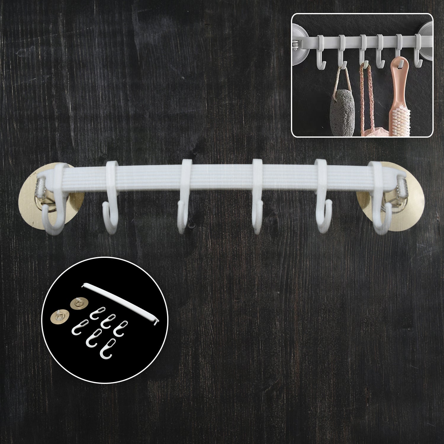 Wall-mounted bath towel hanger holding towels