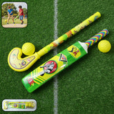 Kids plastic cricket bat and ball with hockey stick set