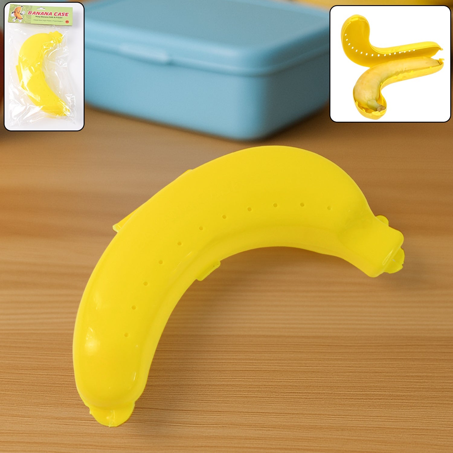 Yellow banana case lunch box closed