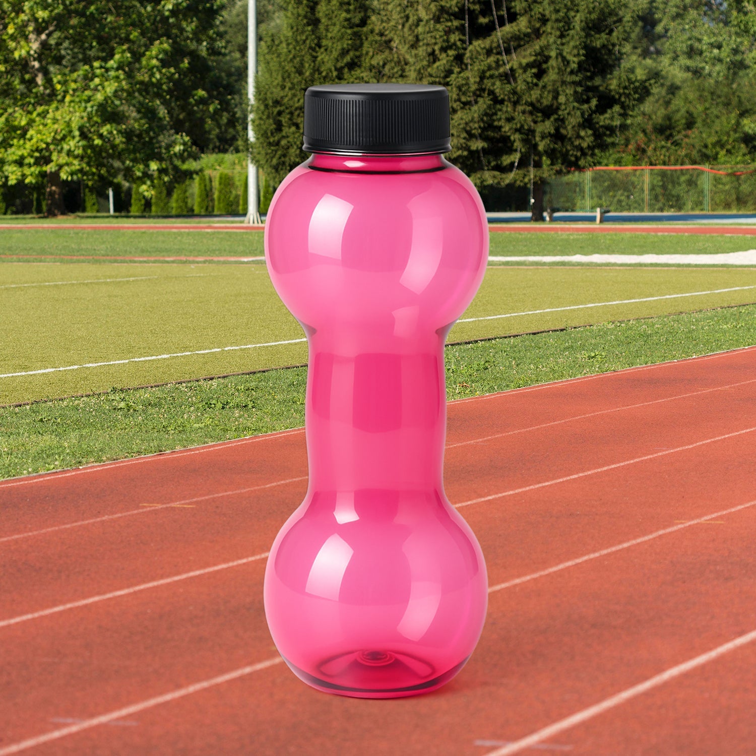 FitFuzion pink dumbbell-shaped 550ml water bottle