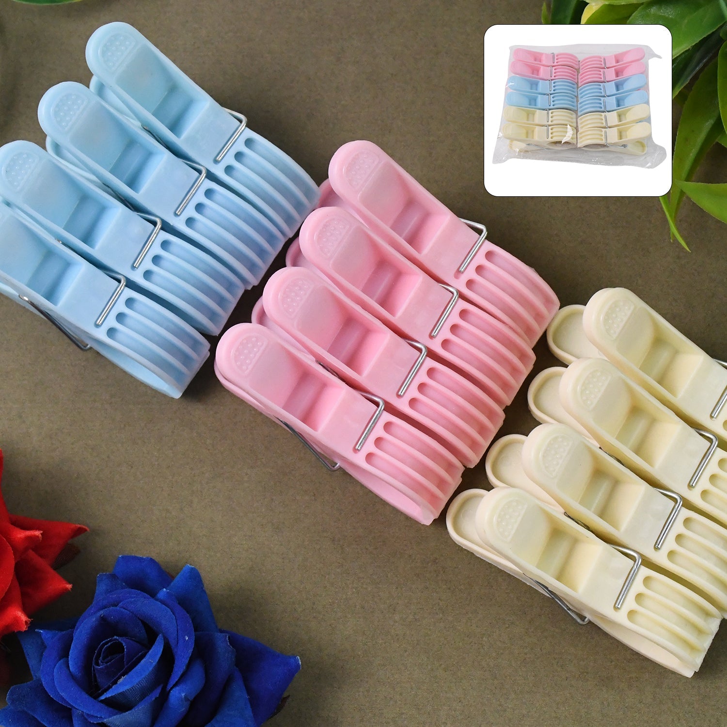 Multicolor Plastic Cloth Clips on white background