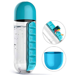 Water bottle with multi compartment pill organizer top view