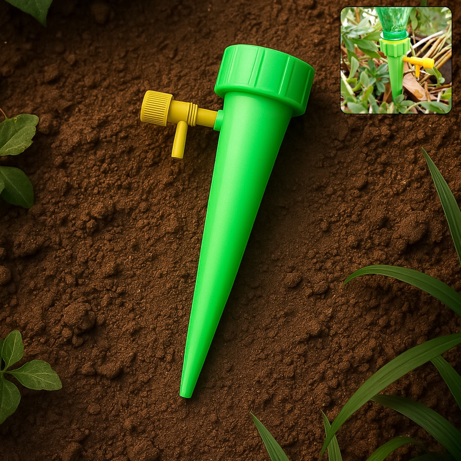 Green Plant Watering Spike in use