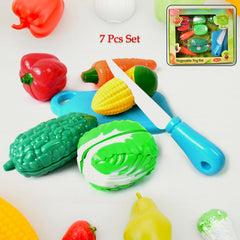 Full set of sliceable toy fruits, vegetables, plastic knife, and cutting board
