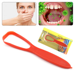 Plastic tongue cleaner in hand for daily use