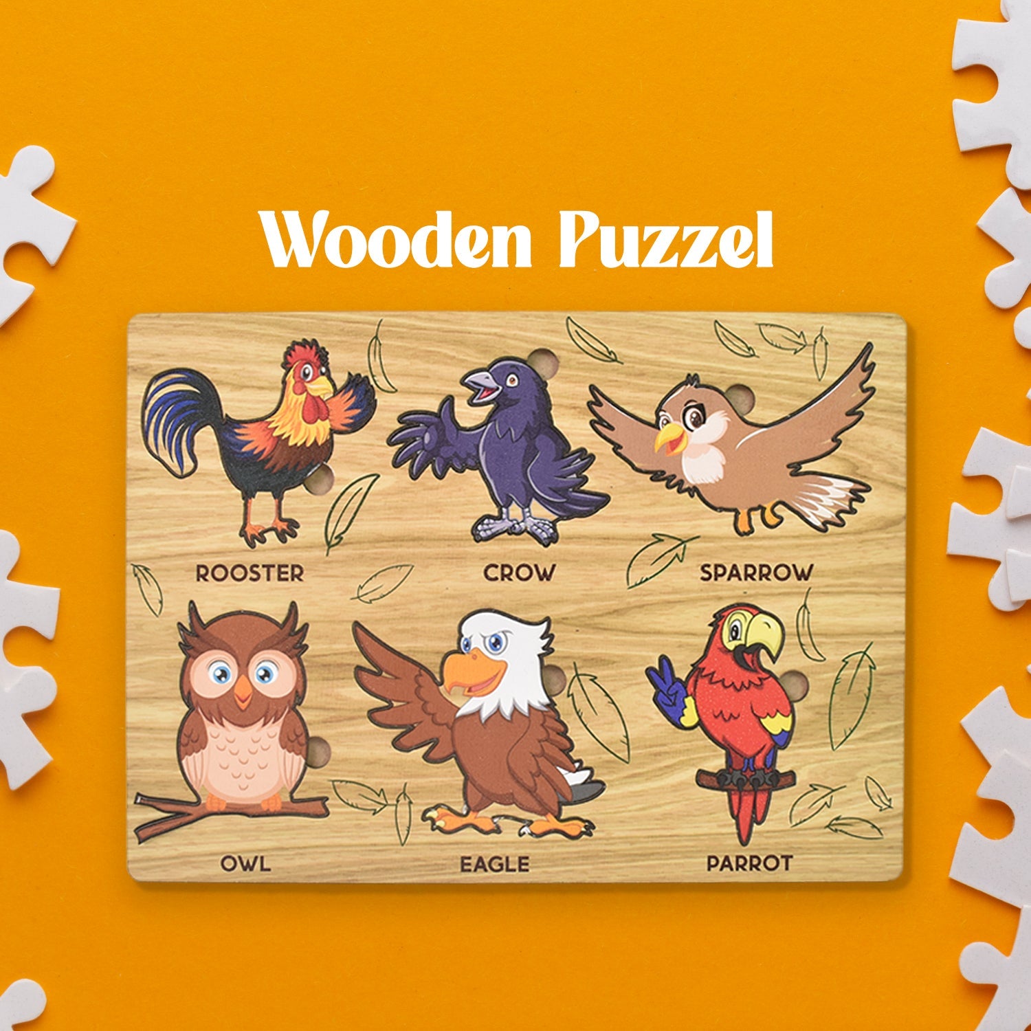 Wooden Bird Puzzle Educational Board 28×20 cm