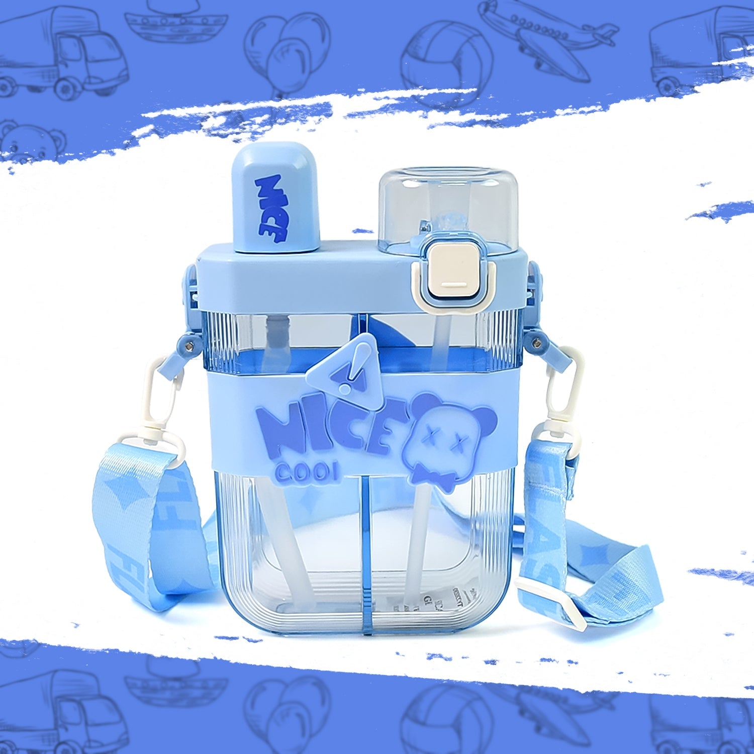DualSip water bottle with double straw and compartments