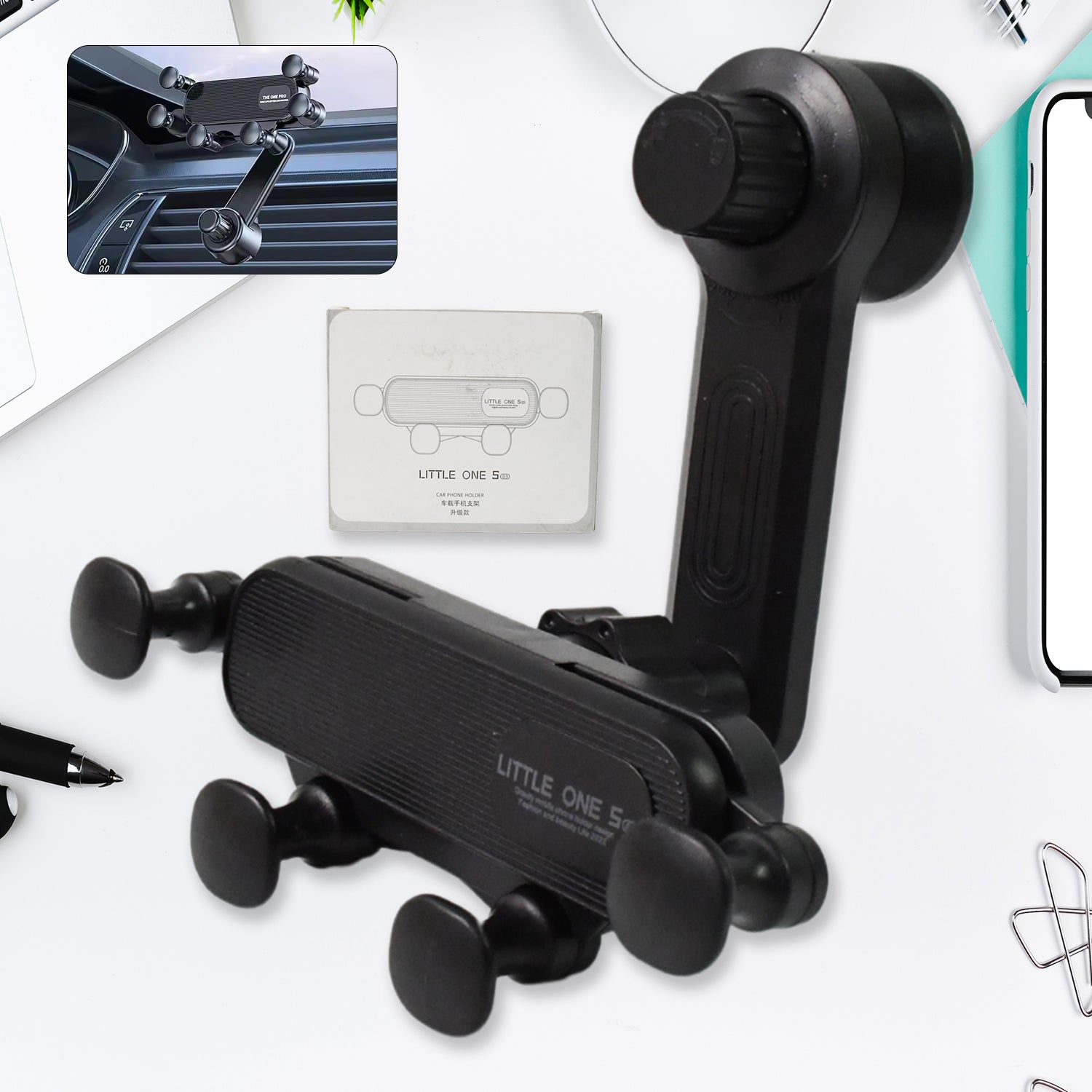 360 Degree adjustable car phone holder with flexible clip