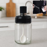Clear Glass Kitchen Storage Jar with Built-in Spoon