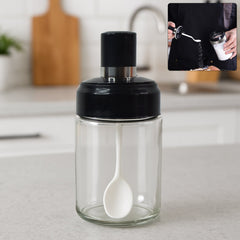 Clear Glass Kitchen Storage Jar with Built-in Spoon