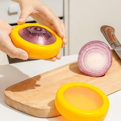 Yellow round produce saver container, front view