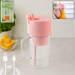 Portable USB rechargeable juicer with handle and straw