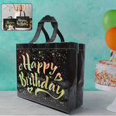 Reusable black gift bag with gold shiny stars