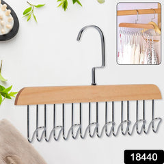 Wooden multi-hook hanger hanging belts and ties