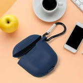 Shockproof silicone carrying case for wireless headphones with metal keychain