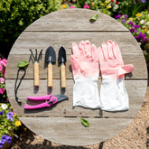 Complete gardening hand tool set with gloves