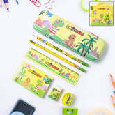 Dinosaur printed kids stationery set with pencil box and accessories