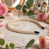 Woman wearing a stylish pearl hairband