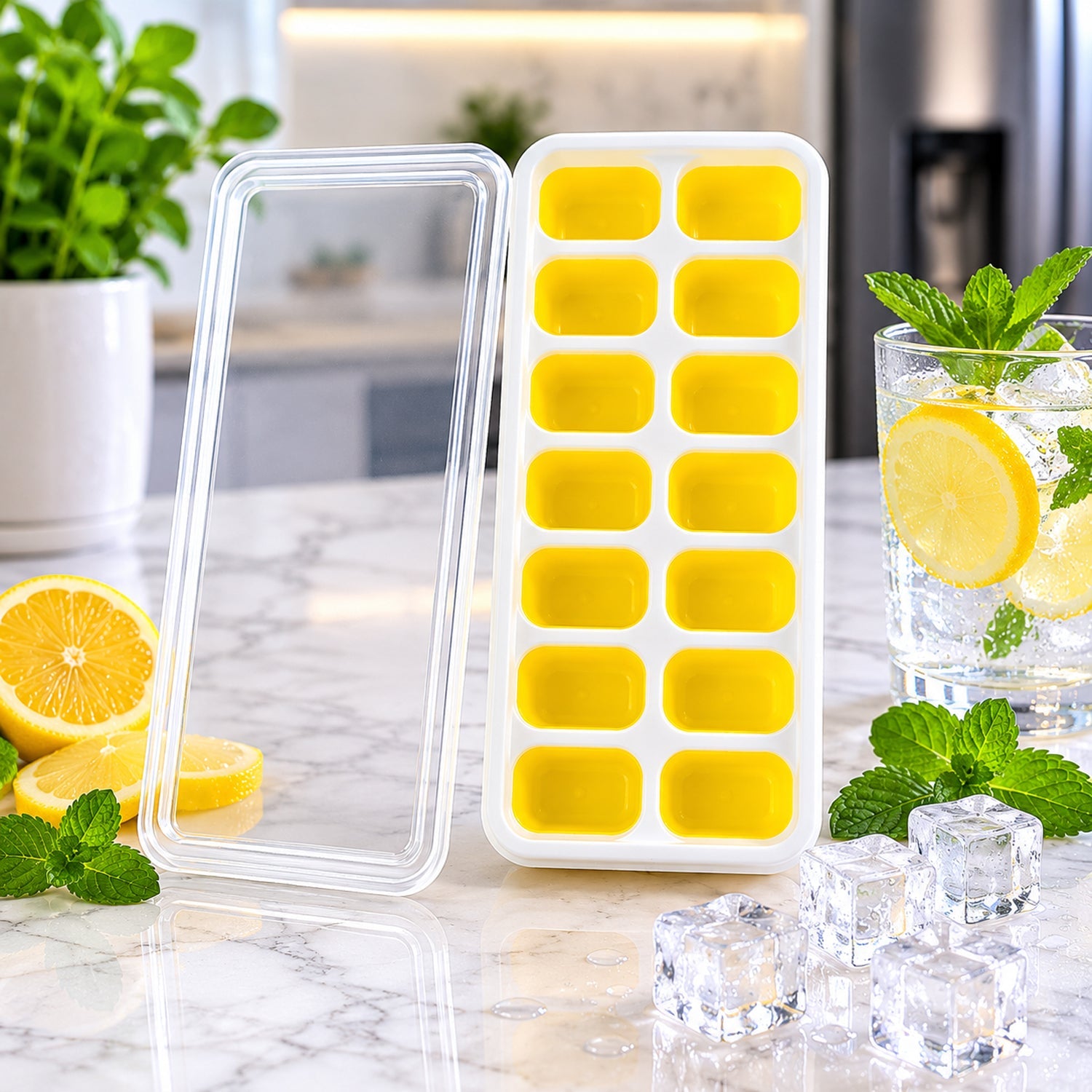 14 cavity ice cube tray with lid