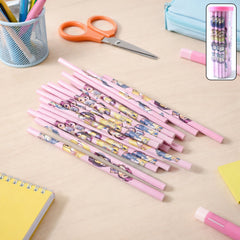 Single cartoon printed wooden pencil close-up