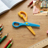 Child-safe plastic safety scissors with rounded tips