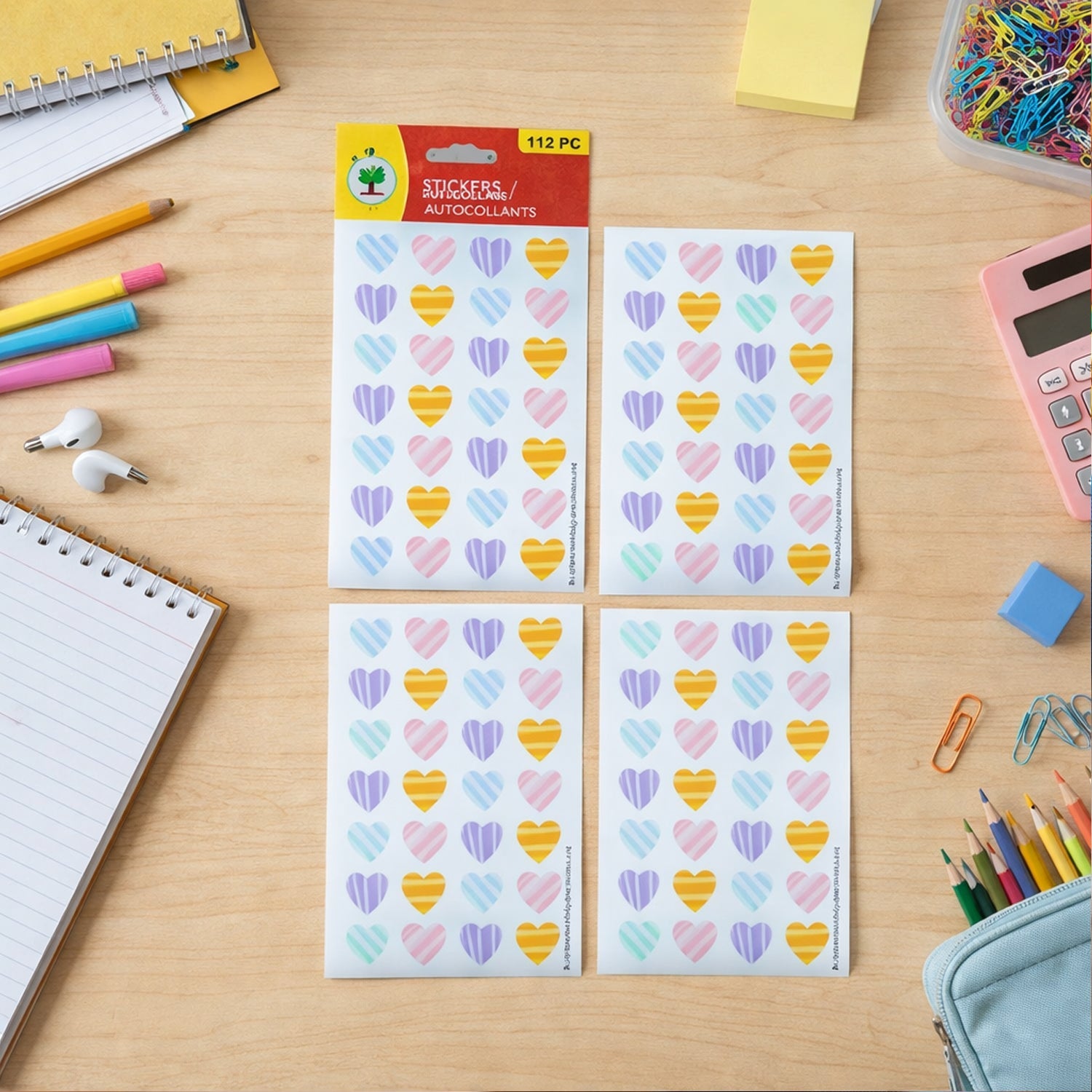 Colorful heart shape stickers on sheet