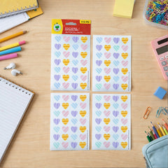 Colorful heart shape stickers on sheet