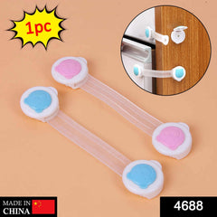 Child-proof strap lock, single piece for home safety.