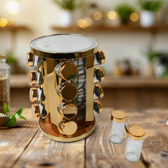 Top view showing 360-degree rotating spice rack with LED light