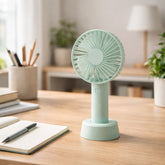 Portable handheld fan front view with battery included