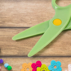 Close-up of plastic safety scissors blades and rounded tips
